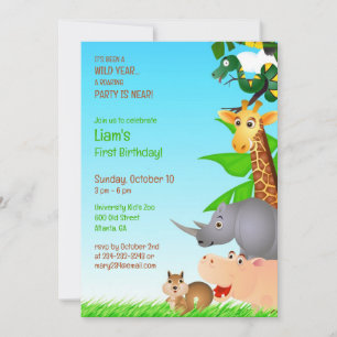 Anniversaire Jungle Animaux Flat Invitation