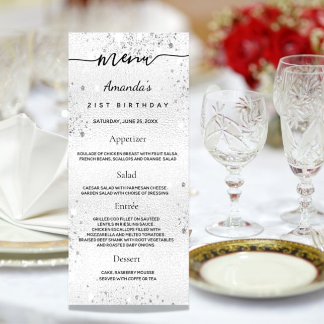 Anniversaire Menu argent métal nom monogramme (Créateur téléchargé)