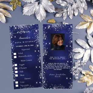Anniversaire Menu bleu argent photo amusant faits 