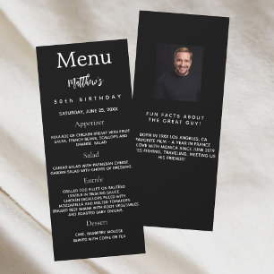 Anniversaire Menu noir blanc photo faits amusants