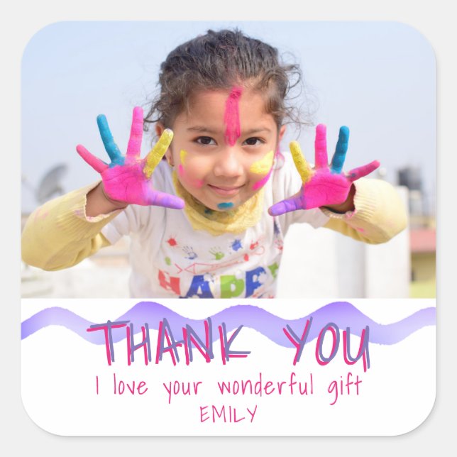 Anniversaire Merci Enfants Photo Sticker Rose Girl (Devant)