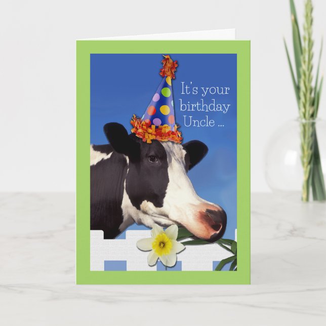Anniversaire mignon pour oncle avec carte de vache (Devant)