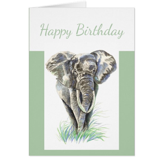 Anniversaire Noir Aquarelle Éléphant Art animal (Devant)