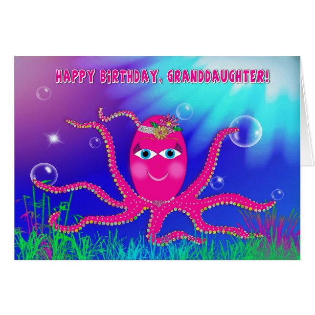 Anniversaire, Petite-fille, Humourant, Poulpe Sass (Devant horizontal)