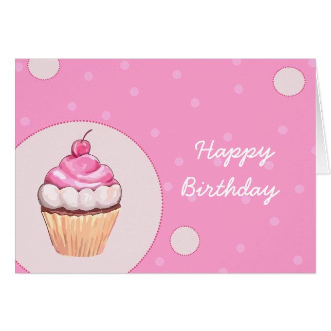 Anniversaire Pink Cupcake Bonne Carte Anniversaire (Devant Horizontal)