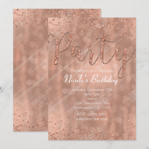 Anniversaire Pink Rose Gold Glamor Invitations