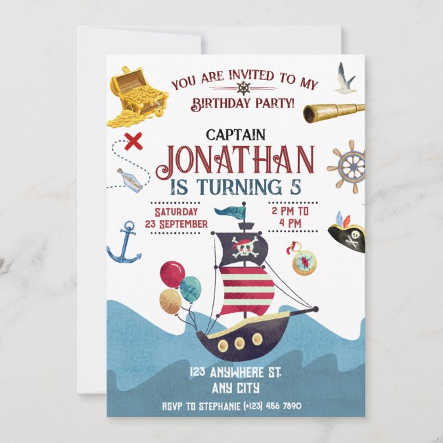 Anniversaire Pirate Ahoy Boy Party Invitation (Devant)