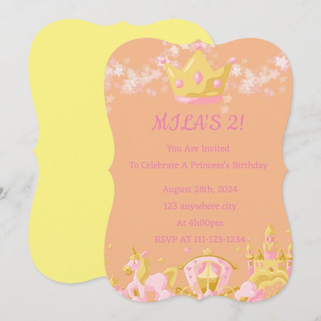 ANNIVERSAIRE PRINCESS INVITATION PEACH COULEUR (Devant / Derrière)