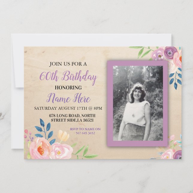 Anniversaire Purple Flower Photo Invitation Jolie (Devant)