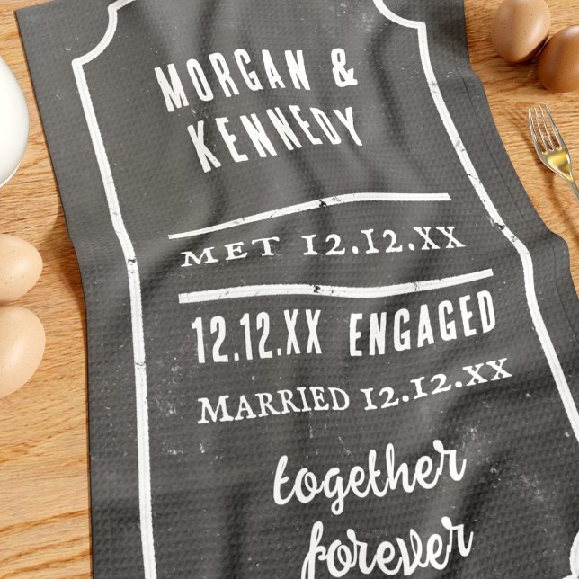Anniversaire Rencontré Engagé Serviette de cuisine (Perfect wedding anniversary gift. Just add your love story!)