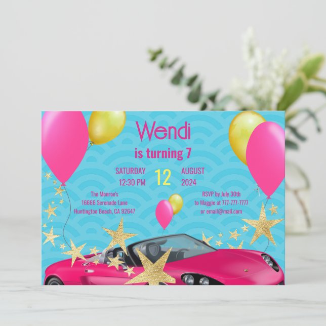 Anniversaire rose Bassh Party Invitation (Debout devant)