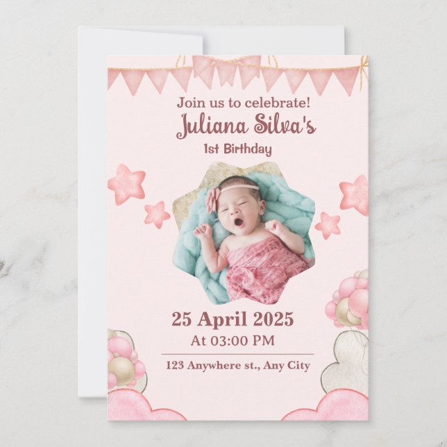 Anniversaire rose moderne Invitation (Devant)