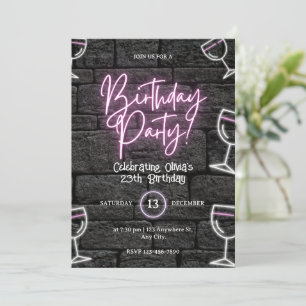 Anniversaire rose néon pour les femmes Invitation