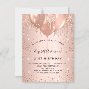 Anniversaire rose or ballons d'or invitation magné