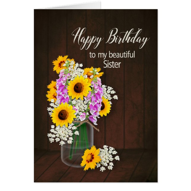 ANNIVERSAIRE - SOEUR - PAYS FLOWERS/VASE (Devant)