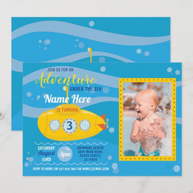 Anniversaire Sous-marin Invitation photo (Devant / Derrière)