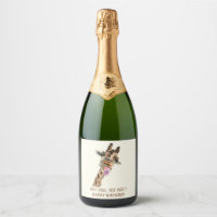Anniversaire Sparkling Vin Étiquette Funny Giraffe
