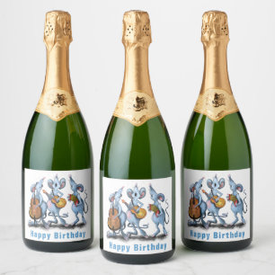 Anniversaire Sparkling Vin Étiquette Souris Musiqu