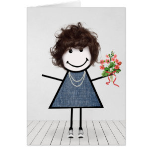 Anniversaire Stick Girl avec Bouquet de fleurs