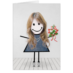 Anniversaire Stick Girl avec Bouquet de fleurs