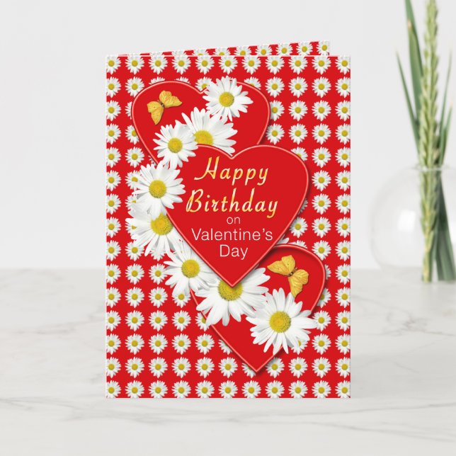Anniversaire sur la carte de coeurs de marguerite (Devant)