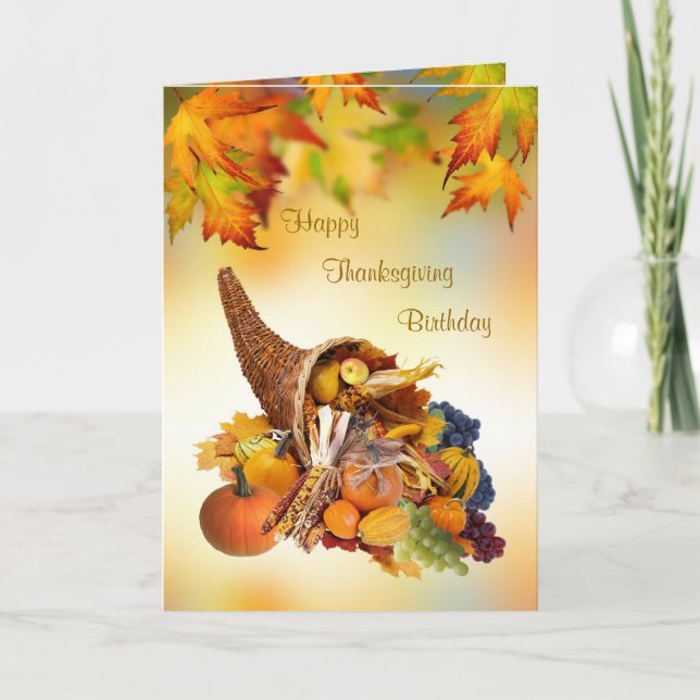 Anniversaire sur la carte de Jour de Thanksgiving. (Devant)