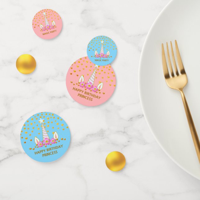 Anniversaire Unicorne & Gold Confetti sur rose et  (Groupe)