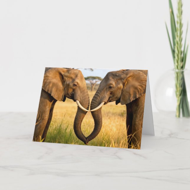 Anniversary African Elephants In Savannah Grass Karte (Vorderseite)