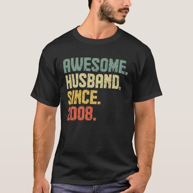 Anniversary Awesome Husband Since 2008 Retro T-Shirt (Vorderseite)