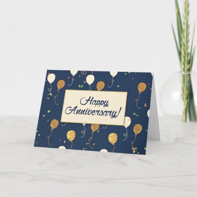 Anniversary Gold Look Balloons Navy Blue Karte (Vorderseite)