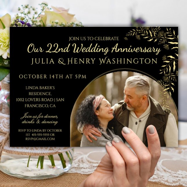 Anniversary Photo Arch Gold and Black  Romantic Einladung (Von Creator hochgeladen)
