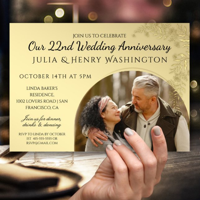 Anniversary Photo Arch Gold Romantic Einladung (Von Creator hochgeladen)