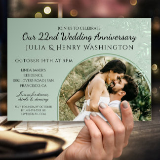 Anniversary Photo Arch Sage Green Botanical  Einladung