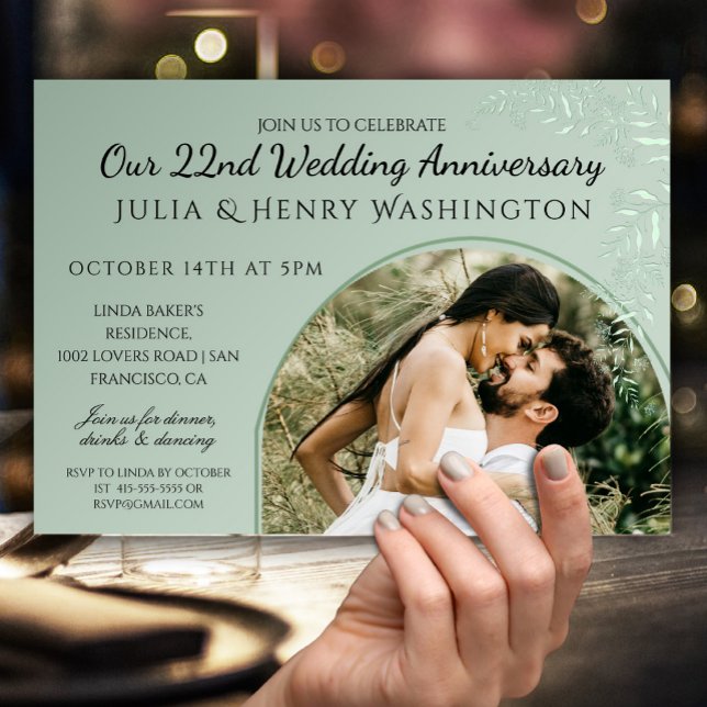 Anniversary Photo Arch Sage Green Botanical  Einladung (Von Creator hochgeladen)