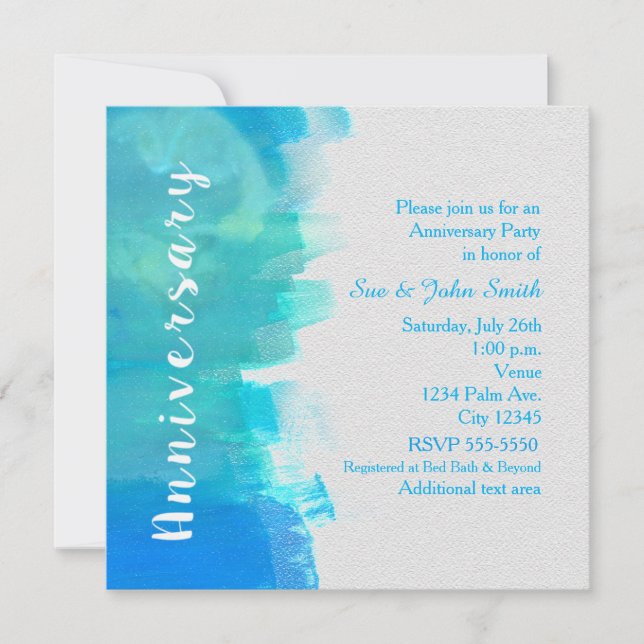 ANNIVERSARY Watercolor Tropical Blue Einladung (Vorderseite)