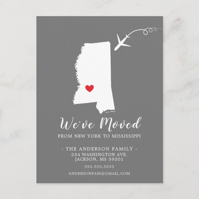 Annonce de déménagement État MISSISSIPPI Carte pos (Devant)