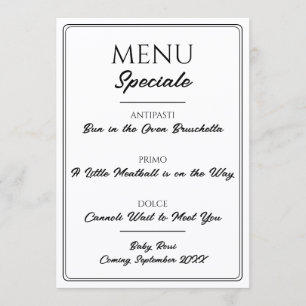 Annonce de grossesse Menu de Restaurant Italien