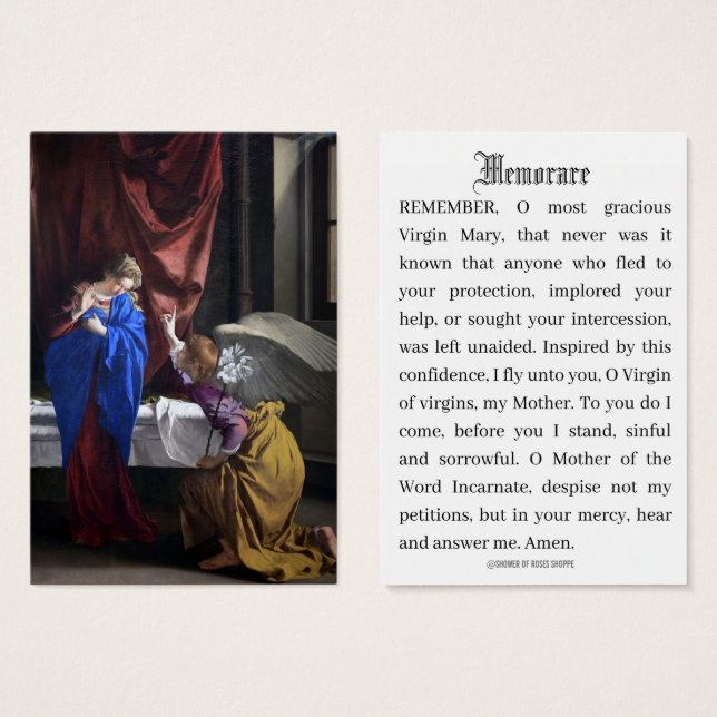 Annonciation catholique de la prière Mary Memorare (Devant & derrière)
