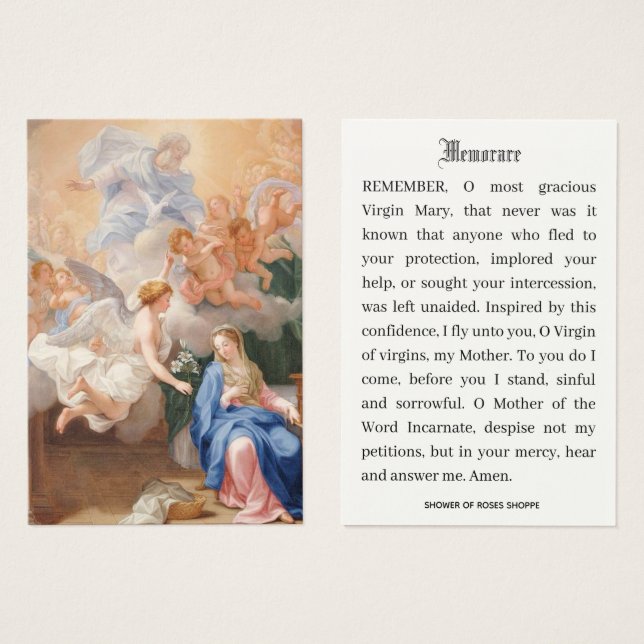 Annonciation catholique de la prière Mary Memorare (Devant & derrière)