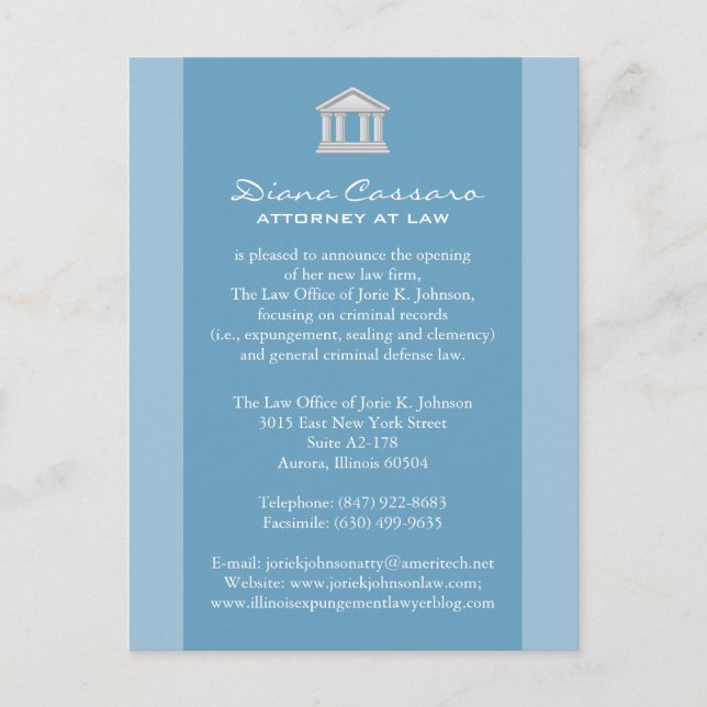 Announcement Cards der Anwaltskanzlei Ankündigungspostkarte (Vorderseite)