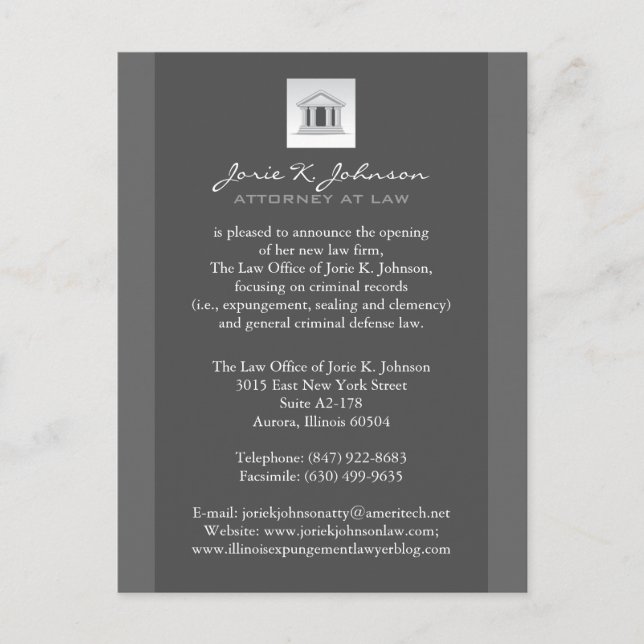 Announcement Cards der Anwaltskanzlei Ankündigungspostkarte (Vorderseite)