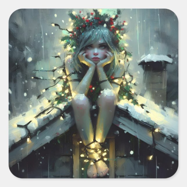 Annoyed Fairy Christmas Lights Quadratischer Aufkleber (Vorderseite)