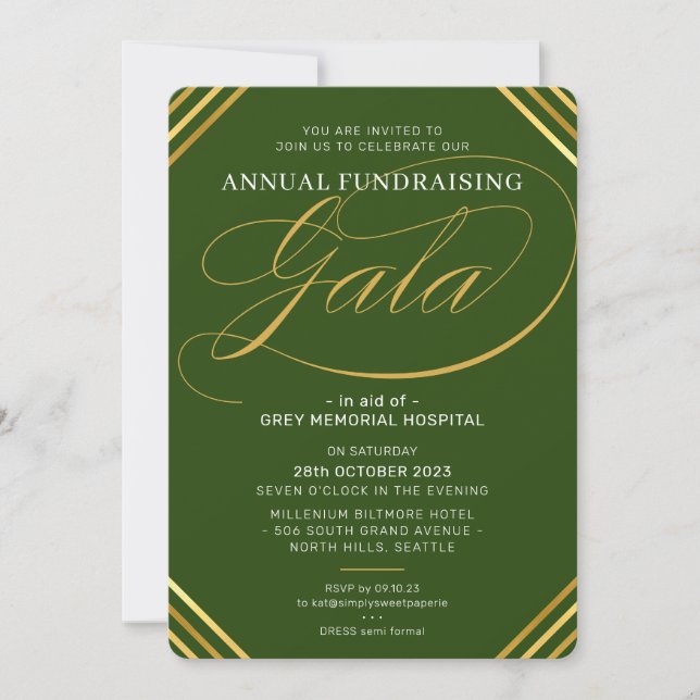 ANNUAL GALA Modernes, elegantes Ereignis dunkelgrü Einladung (Vorderseite)