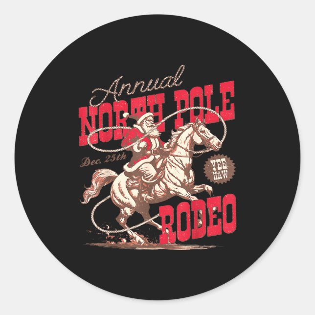 Annual North Le Rodeo Cowboy Santa Howdy Christmas Runder Aufkleber (Vorderseite)