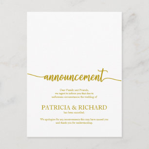 Annullierung abgesagte Hochzeit Elegantes Gold Sch Postkarte