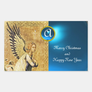 ANNUNCIATION ANGEL MONOGRAM, Blue Saphiire Rechteckiger Aufkleber