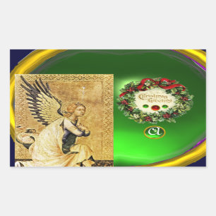 ANNUNCIATION ANGEL MONOGRAM, Green Emerald Rechteckiger Aufkleber