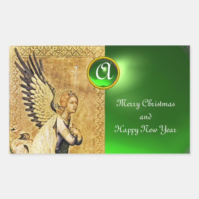 ANNUNCIATION ANGEL MONOGRAM, Green Emerald Rechteckiger Aufkleber (Vorderseite)