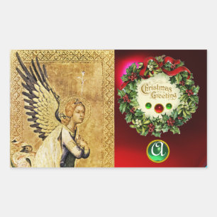 ANNUNCIATION ANGEL MONOGRAM, Ruby Green Emerald Rechteckiger Aufkleber