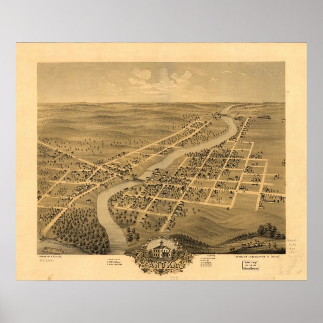 Anoka Minnesota 1869 Anoka Panorama Karte Poster (Vorne)